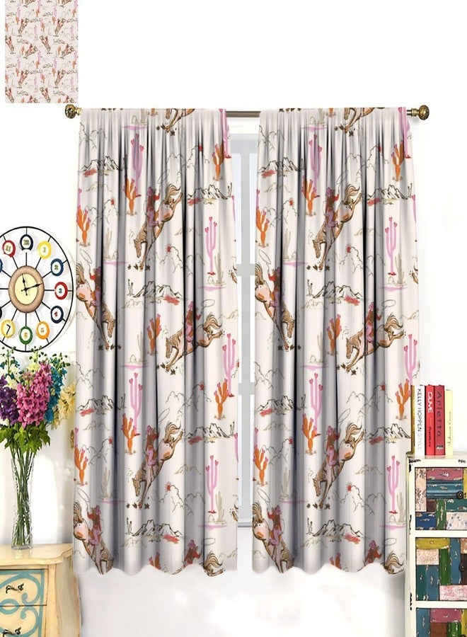 JADERYS Western Cowgirl Curtains Wild West Desert Horse Pink Cactus Cartoon Abstract Art Bedroom Living Room Bathroom Blackout Rod Pocket Decoration Window Drapes 2 Panels W21xL45in - Image 2